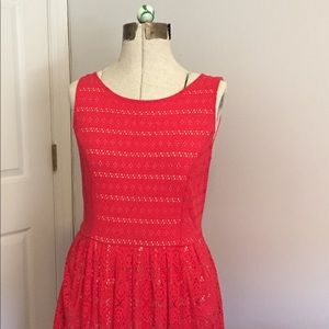 Red lace Anthropologie detailed dress